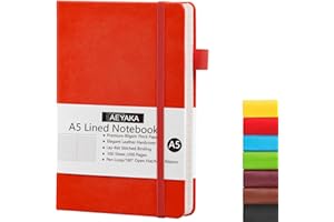 AEYAKA Notatnik w linie, format A5, dziennik w linie, twarda okładka i elastyczne zamknięcie, uchwyt na długopisy, etui ze skóry PU, gruby papier 80 g/m², 15 x 21 cm