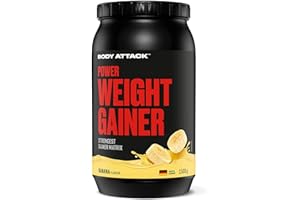 BODY ATTACK SPORTS NUTRITION Body Attack Weight Gainer - Banana - 1,5 kg - Dein Mass Gainer für Masseaufbau & Muskelaufbau - Mit Whey Protein, BCAA und Kohlenhydraten - Dein fettarmer Masse Shake für hochwertige Kalorien