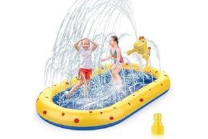 SEINAL Piscina per Dinosauro, Materasso ad aria gonfiabile, Splash Pad, Piscina Famiglia per Giardino Estivo Attività Esterne per Ragazzo (Orange)