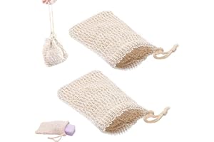 XUZOPIM Pack of 2 Soap Bags, Soap Bags for Solid Soap, Sisal Soap Bags, Natural Product Beige Soap Bags, Drawstring Massage Soap Bag, Good for Bathing, Easy for Travel