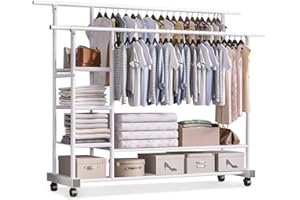ALKNOT - Appendiabiti da terra, Appendiabiti con ruote,stand appendiabiti(bianco)