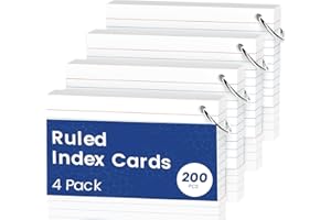 RONEKY Flash Cards A6（10.2x14CM） Index Cards, 200 PCS Flashcards, Ruled Writing Paper A6, Revision Flash Cards with 4 Metal Binder Ring, Record Recipe Cue Cards White for Taking Notes, Reminders