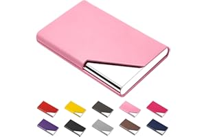 Padike Business Name Card Holder Luxury PU Leather & Stainless Steel Multi Card Case,Business Name Card Holder Wallet Credit Card ID Case/Holder for Men & Women (Pink)