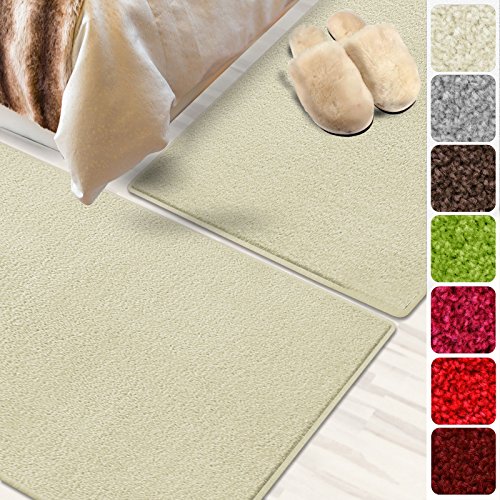 Bettumrandung Noblesse | 3 teilig, mit flauschigem Flor | verschiedene Bettvorleger Sets | schadstoffgeprüft, mit GUT-Siegel | Läufer / Brücken / Teppiche für Schlafzimmer und Jugendzimmer (Creme, SET 2: 1 mal 67x330 cm und 2 mal 67x130 cm)