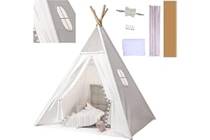 Putentfun Teepee Tent for Kids,Kids Teepee Tent,Foldable Children Play Tent for Girl and Boy,120x120x160cm White Dacron Canvas Tipi Playhouse Toy for Indoor and Outdoor Games,Garden Beach Wigwam