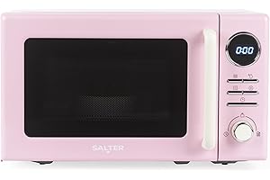 Salter Retro Digital Pink Microwave – 20 Litre, Defrost by Time/Weight, 25.5 cm Glass Turntable, 95 Minute Timer, 8 Auto Cooking Presets, Solo Microwave Oven, Easy Clean, Button/Dial Control, 800W