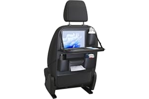 VEHIRIE Organizzatore Auto 3 in 1 con Tavolino Pieghevole e Paraschiena - Pelle Sintetica Spessa 4mm - Portaoggetti Bambini - Borsa Organizer - Accessorio Viaggio (Nero)