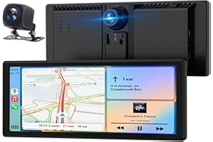 ELINSONG Pantalla Coche, 8.88" Pantalla Carplay Coche para Apple y Android con Cámara Trasera y Delantera HD 1080P, Navegación GPS, Sonido Premium, Control por Voz, Fácil Instalación, Mirror Link, FM, AUX