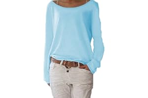 Damen Pulli Langarmshirts T-Shirt Rundhals Ausschnitt Lose Bluse Hemd Pullover Oversize Sweatshirt Oberteil Tops