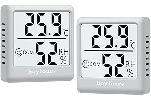 hoyiours Termometr wewnętrzny z higrometrem, 2 sztuki, cyfrowy termometr pokojowy z funkcją odświeżania 3 s, wskaźnik uśmiechnięcia, mini miernik wilgotności powietrza do salonu, pokoju dziecięcego, biura, szklarni, szary