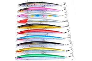 Nuguri Lot de 5/10 Grands leurres de pêche 18 cm Vairon Vib avec hameçon Triple, Yeux de pêche réalistes en 3D, pour Nageur et crankbait Profonds et Peu Profonds