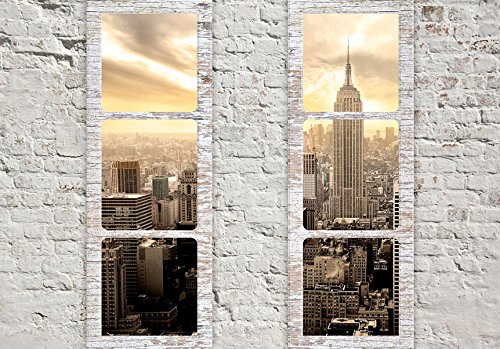 Fototapete Fenster nach New York 350×245 cm – VLIES TAPETE PREMIUM – PROFI QUALITÄT – Top moderne Wanddeko – Riesen Wandbild – Top Design Tapete – Neue exklusive Edition mit noch besser Druckauflösung – Deutsches Premium Vlies – New York Stadt City Skyline View Manhattan Himmel Fenster Steine Ziegel USA c-A-0066-a-b - 3
