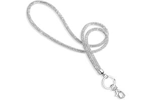 Soleebee Soporte para tarjetas, pulsera con brillantes, cordón con llavero, collar de cristal, collar de mujer, kit para llavero, soporte para tarjetas de identificación (plata)