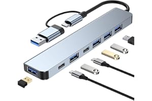 USB C Hub 3.0, CRTEPST 7 in 1 Multiport Typ C Hub Adapter mit 1 USB 3.0/100W PD Ladehub und 4 2.0 USB Kompatibel mit MacBook Air/Pro, iPad Pro, Window