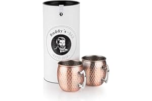 BUDDY´S BAR Buddy's Bar - Taza Moscow Mule, set de 2, 2 x 500 ml, tazas de acero con revestimiento de cobre antiguo, apta para alimentos, efecto martillo, tazas para cócteles con caja de regalo