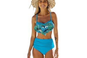JFAN Bikinis Mujer Top con Volantes Braga de Color Liso Traje de Baño Cintura Alta Bañador Mujer Reductor Barriga