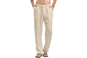 LVCBL Męskie spodnie lniane, długie, lekkie spodnie letnie, luźny krój, spodnie rekreacyjne, jednokolorowe, dla mężczyzn, M-3XL