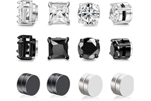 LIUJZZJ 6 Paare Edelstahl Magnet Ohrringe für Herren Damen Mädchen Magnet Ohrstecker Clips Tunnel Ohrclips Ohne Ohrloch Non Piercing Ohrringe Set Schwarz Silberton