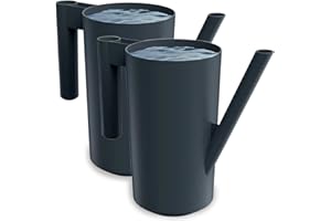 PECZEKO Regadera de 2,0 litros para casa y jardín, de plástico resistente, regadera para fácil riego de flores, plantas y plantas de interior, juego de 2 (2 unidades), color antracita