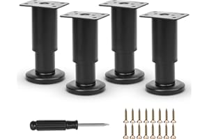 TERDEY Furniture Adjustable Legs, Metal Bed Support Leg Central Slat Frame Couch Replacement Support Leg Part Heavy Duty Furniture Foot with Screwdriver for Cabinet/Dresser/Table/Sofa 8-12cm (Black 4 Pcs)