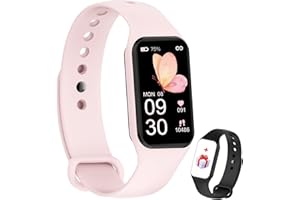 IOWODO Montre Connectée Femme Homme, Smartwatch, Montre de Sport, Étanche,Oxymètre Podomètre,Cardiofrequencemètre, Calories,Fitness pour Android iOS avec 2 Bracelets (Rose)