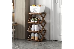 XZXWZX Zapatero plegable de bambú para la entrada, armario, dormitorio, pasillo, color natural (marrón), funcional multifuncional, 4 niveles