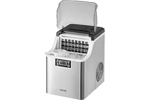 VEVOR Machine à Glaçons de Comptoir Rendement 20,4 kg/24 h, Appareil de Préparation de Glaçons Portable, Autonettoyante avec Pelle à Glace et Panier, pour Cuisine Bar Bureau Maison, Argenté