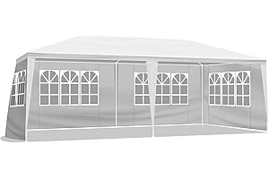 Pavillon 3x6m Gartenlaube Wasserdichtes Partyzelt mit 4 Seitenteilen UV-Wänden Weißer Pavillon Dicke PE-Plane für Hochzeitsfeiern Gewerbliche Aktivitäten