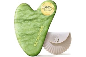 ‎RENA CHRIS Rena Chris Jade Gua Sha Stein, Guasha Gesichtsmassage für Gesicht & Hals, Massagesteine zur Kieferkontur & Schwellungsreduktion, mit Silikon-Etui - Grün