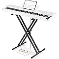 KOMFOTTEU Piano Numérique 88 Touches, 2 Haut-parleurs, Pédales, Pupitre et Support, Clavier de Piano Électroniques, Touches semi-lourdes, Piano Numérique, USB/MIDI/MP3 (Blanc)