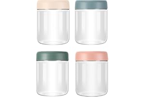 Zikenis 4 Stück Overnight Oats Gläser, 500ml Einmachgläser mit Schraubdeckel Prep Gläser für Hausgemachte Marmelade, Chutney, Joghurt, Pudding,Einlegen, Babynahrung, Als Mason Jar Meal Prep Boxen