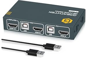 GREATHTEK Conmutador KVM 2 puertos HDMI, conmutador KVM con 4 puertos USB2.0, soporta 4K@30Hz,1080p, compatible con versiones anteriores, 2 ordenadores compartiendo Sich monitor y teclado ratón, plug and play