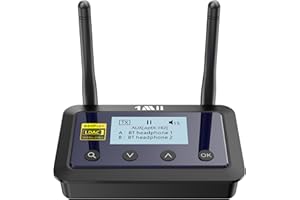 1Mii B03Pro+ HiFi Bluetooth 5.3 Sender & Empfänger mit OLED Display – LDAC & aptX HD/Low Latency Audio Adapter für TV & Stereoanlage, Optischer/RCA/AUX 3,5 mm Anschluss, Große Reichweite