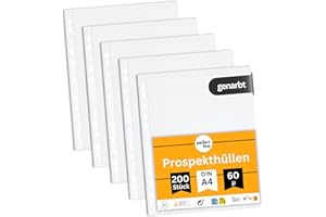 ‎PERFECT LINE perfect line 200 Prospekthüllen DIN-A4, Klarsichtfolien transparent, 60 my genarbt, dokumentenecht, säurefrei