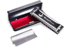 EVERJOYS Blues Harp harmonijka ustna z 10 otworami, z etui, ściereczka do polerowania, instrukcja obsługi (może nie być dostępna w języku polskim), dla dorosłych, początkujących i uczniów