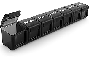 BARHON Weekly Pill Box 7 Day Pill Organiser BPA Free Travel Pill Case to Hold Vitamins, Cod Liver Oil and Medication(Black)