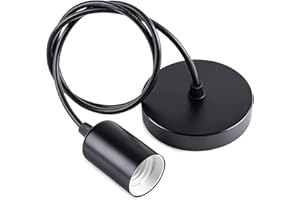 Sevenpers Pendant Light Fitting, E27 Metal Ceiling Rose Light Fitting with Lamp Holder, Black Industrial Style Ceiling Pendant Fitting Set with 1M Cable,1 Pack（Does not match lampshade）