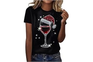 LONGRA Christmas T-Shirts for Women - UK Ladies Snowflake Print Short Sleeves Casual Tunic Tops Loose Crewneck Xmas Tree Snowflake Print Cute Blouse Graphic Tees