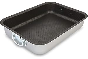 Menax - Teglia da Forno con Rivestimento Antiaderente - Lasagnera - Rostiera Rettangolare in Acciaio - 30 x 22 cm