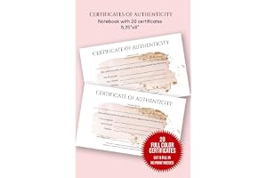 Artist Certificate of Authenticity – Premium Small-Size Fill-In Certificates Notebook for Your Original Artwork: 20 Certificates with Artist Name, ... for Galleries, Creators & Art Business