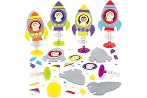 Baker Ross AX181 Kits De Fusée À Ressort - Paquet De 8, Petit Jouet Artisanal Avec Des Personnages Effrayants Amusants, Jouet D'Art Autocollant En Mousse