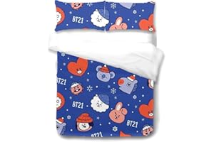 Goplnma-Line Friends BT21 Bettwäsche,BTS Bettwäsche,Bangtan Boys Bettbezug mit BTS Kissenbezug Für A.R.M.Y,3DDruck,Mehrfarbig (140×210cm,2)