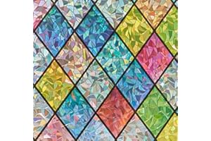 Lifetree Stained Glass Window Film: 3D Rainbow Window Film Privacy self Adhesive No Glue Window Privacy Film Crescent Patterned Vinyl Film UV Blocking Decorative for Glass Home Door (44.5 * 200cm)