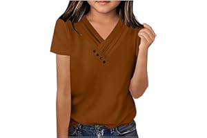 KODMNSW T-Shirt Mädchen T Shirt Kurzarm Oberteile Tshirt Sommer Tops V-Ausschnitt Top Einfarbig Casual Kurzärmelige Teenager Kleidung 5-13 Jahre Alt