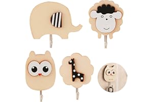 MISFUN EnixwH 4 Piezas Ganchos de Pared para Infantil, Ganchos Autoadhesivos de Madera Colgador de Pared Perchero Infantil, Ganchos Adhesivos para Niños, para Habitación de Los Niños, Baño, Guardarropa