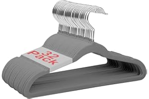 ‎WELLONG Wellong Kleiderbügel für Kinder, 35 cm Kinderkleiderbügel aus Samt, rutschfeste Kleiderbügel mit 360°-Drehhaken, Samtbügel für Hemden, Hosen, Röcke, Kleider, Jacken, Mäntel, 32 Stück Grau