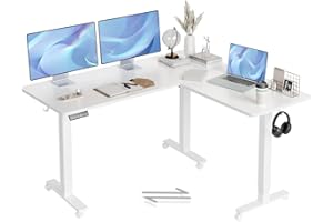 ‎CLAIKS Claiks Eckschreibtisch Höhenverstellbar 160x140cm mit Dual-Motor, Schreibtisch L Form Höhenverstellbarer Schreibtisch auf Rollen, L-förmiger Schreibtisch Weiß
