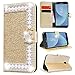 Produktbild SMART LEGEND Lederhülle für Samsung Galaxy J3 2017 J330 Ledertasche Glitzer Hülle Gold Bling Diamant Schutzhülle mit Kartenfach Handyhülle Premium PU Leder Flip Wallet Case Protective Cover Innere Weiche Silikon Bookcase Handy Tasche Schale mit Kartenfächer Magnetverschluß Standfunktion Etui