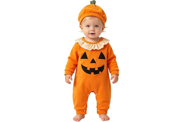 Generico Pumpa Klänning Baby Pumpa Kostym Nyfödd Sparkdräkt Sparkdräkt Halloween med Hatt Halloween Kostymer Barn