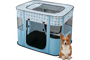 NUODWELL Faltbarer Laufstall für Haustiere, tragbar, für Welpen, Hunde, Kätzchen, Katzen, Innen- und Außenbereich, Pop-Up-Haustierzelt, Zaun (M, Blau)